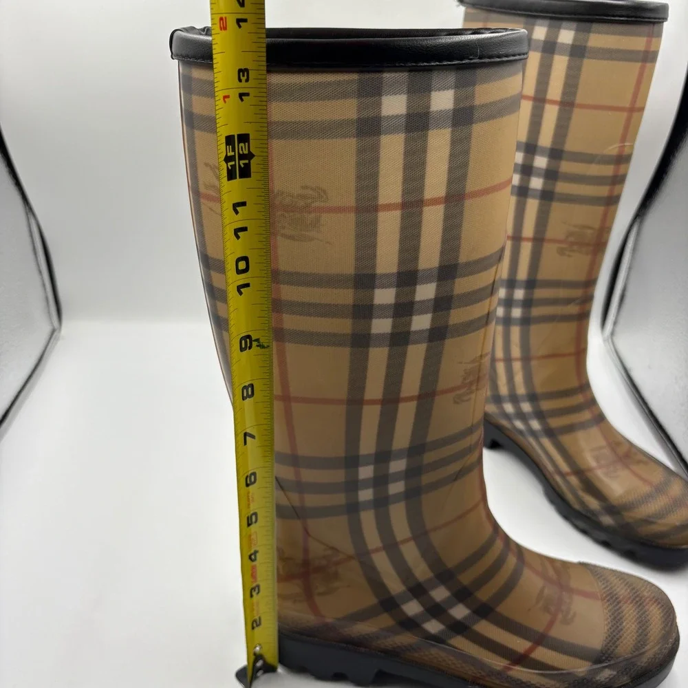 Burberry Rain Boots Women Size 38 Tan Nova Check Tall Haymarket Plaid